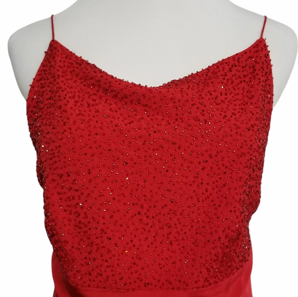 Frank Fiore Silk Embellished Red Evening Red Mini Dress - Picture 3 of 6